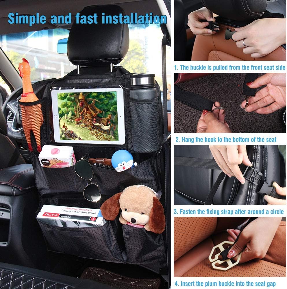 Tsumbay Backseat Car Organizer, Kick Mats Back Seat Protector with Touch Screen Tablet Holder, Car Backseat Organizer for Kids Durable Waterproof Travel Accessories with 14 Storage Pockets (2 Pack) : Automotive