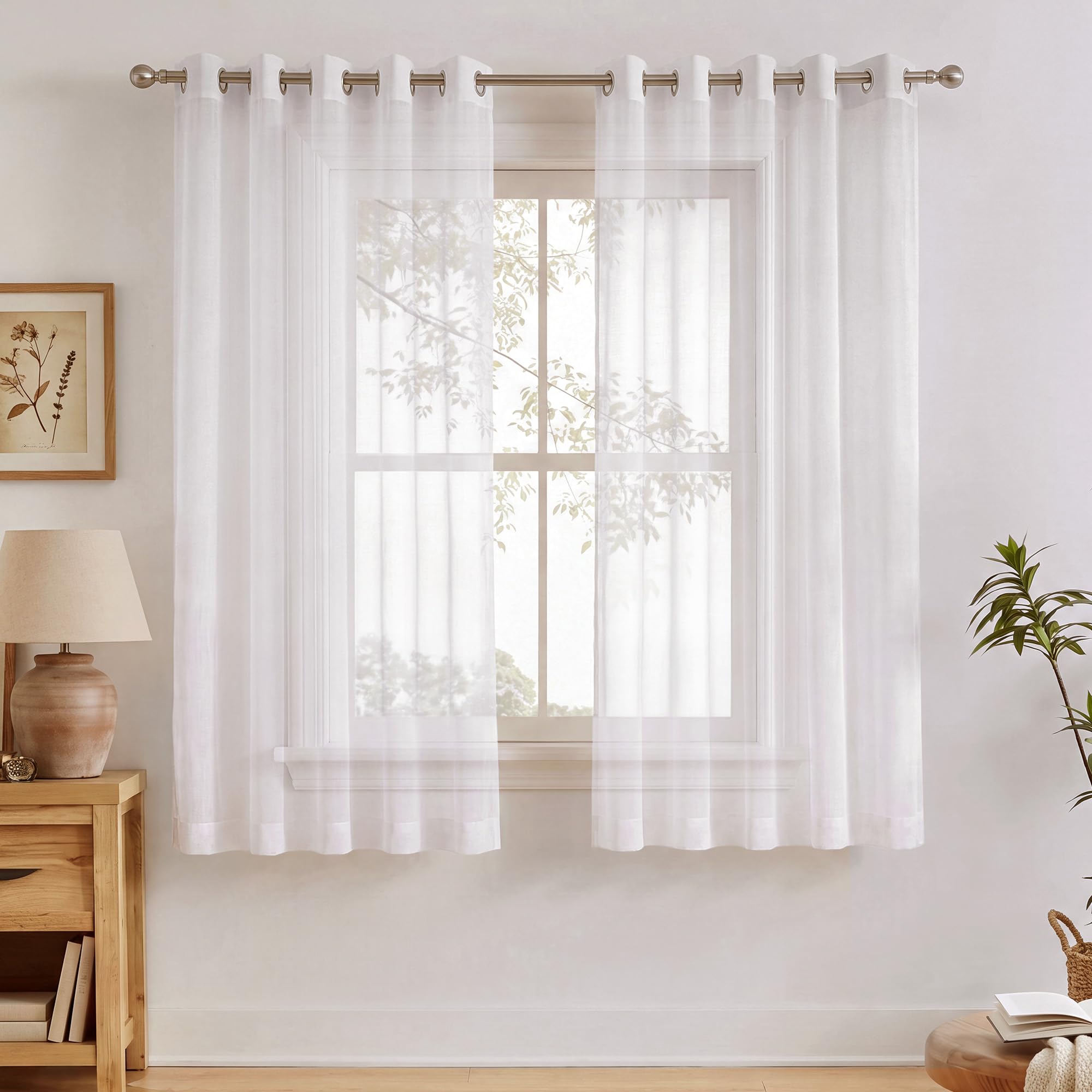 PONY DANCE White Net Curtains for Windows, Eyelets, 2 Panels, W66 xL63