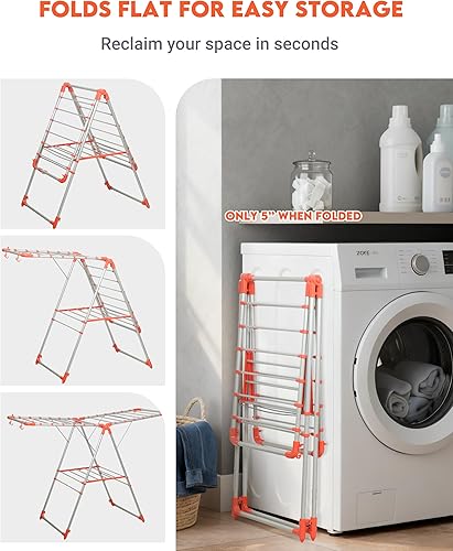 Miniatura 7 de Tendedero de secado de ropa de 2 niveles  Estante de secado de ropa plegable de altura ajustable con ganchos, diseño de metal resistente resistente