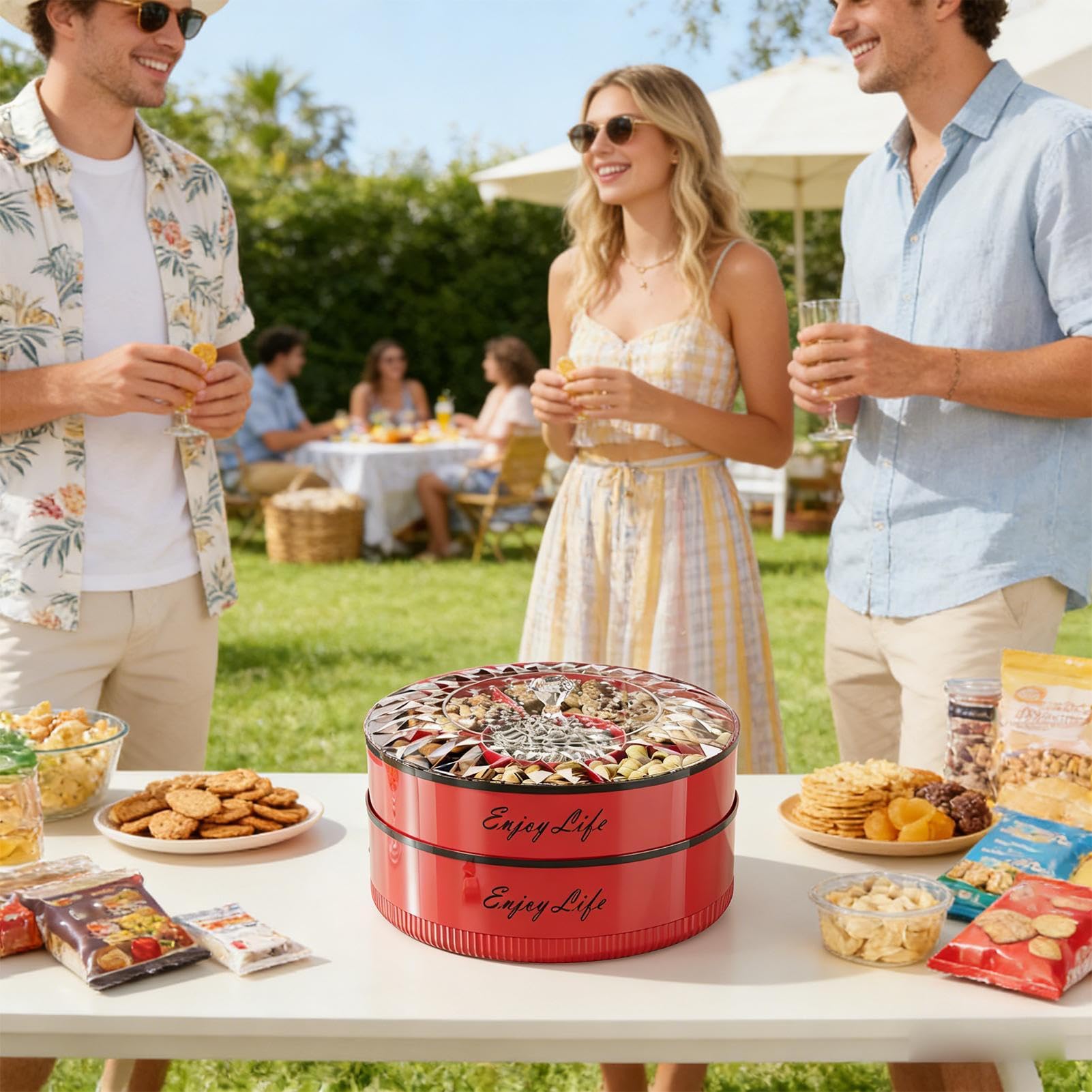 Bandeja de servir con divisiones Bandeja de 7 Compartimentos | Bandeja de snacks con asa Para almacenar alimentos, frutos secos, , picnic, bodas, recepciones y