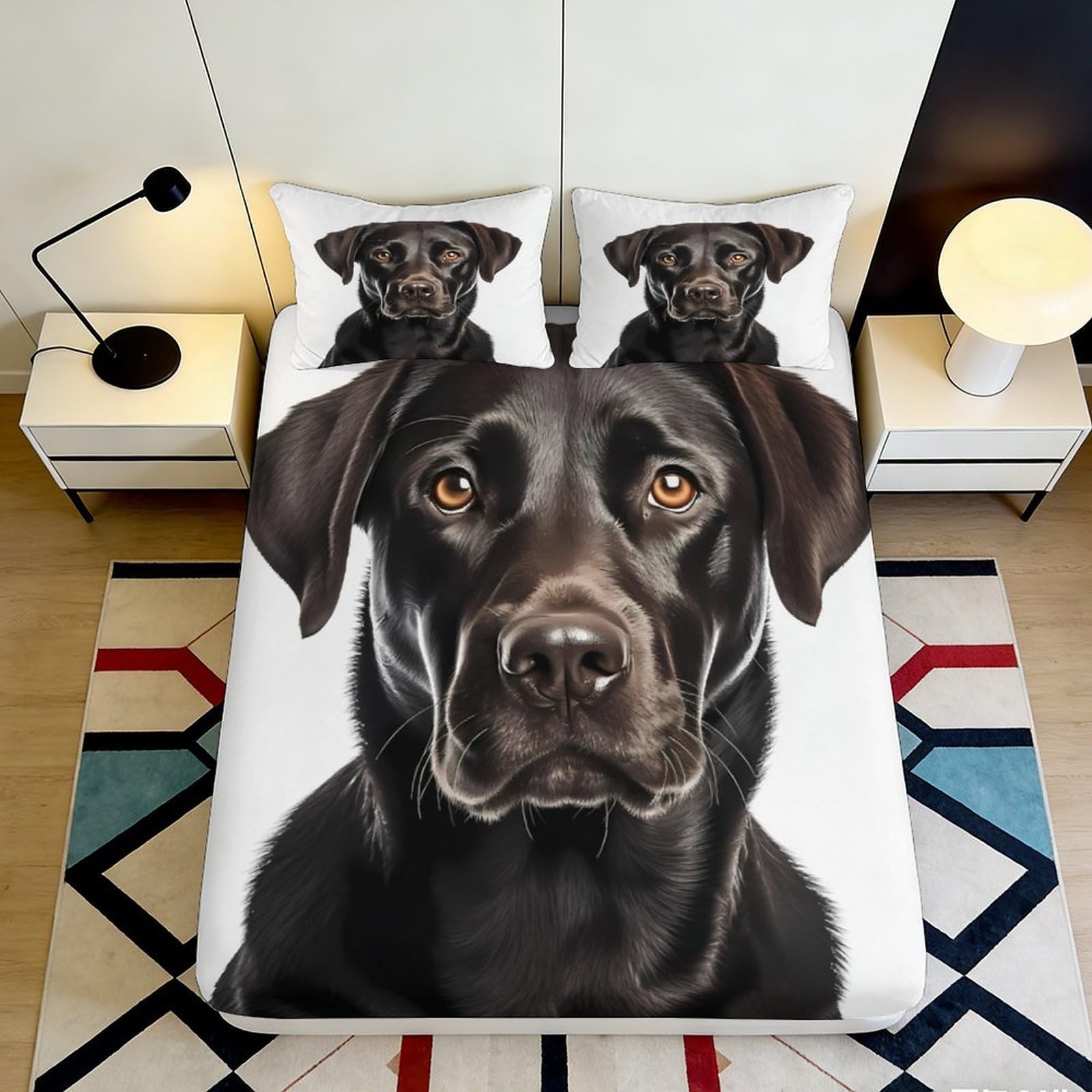 3D Printed Black Labrador Fitted Sheet Microfiber Soft Dog Puppy Mattress Cover for Bedroom Guest Room Dorm Decor 90x200x25cm
