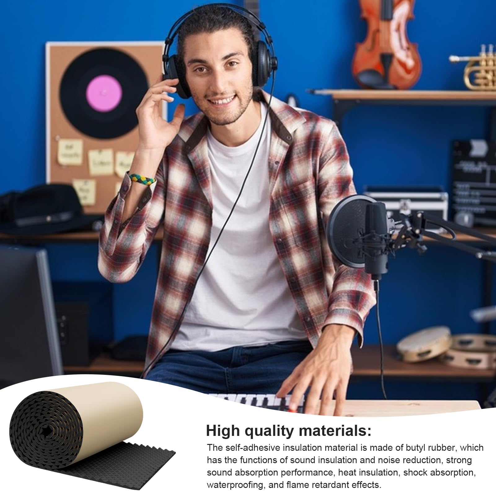 Azulejo acústico: amortiguador interior de habitación, almohadilla | absorbente de seguridad térmica, eliminación de vibraciones de aplicación automática, material autoadhesivo, suministro de ca