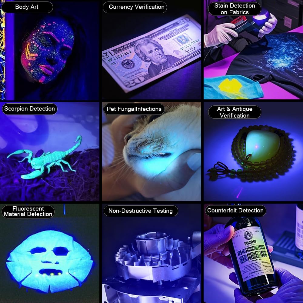 Rechargeable 365nm UV Blacklight Flashlight - High Power Pet Urine Detector, Detect Stains, Scorpion & Yooperlite Hunter, Outdoor Activities | USB-C Phone Charger, Long-Lasting Battery
