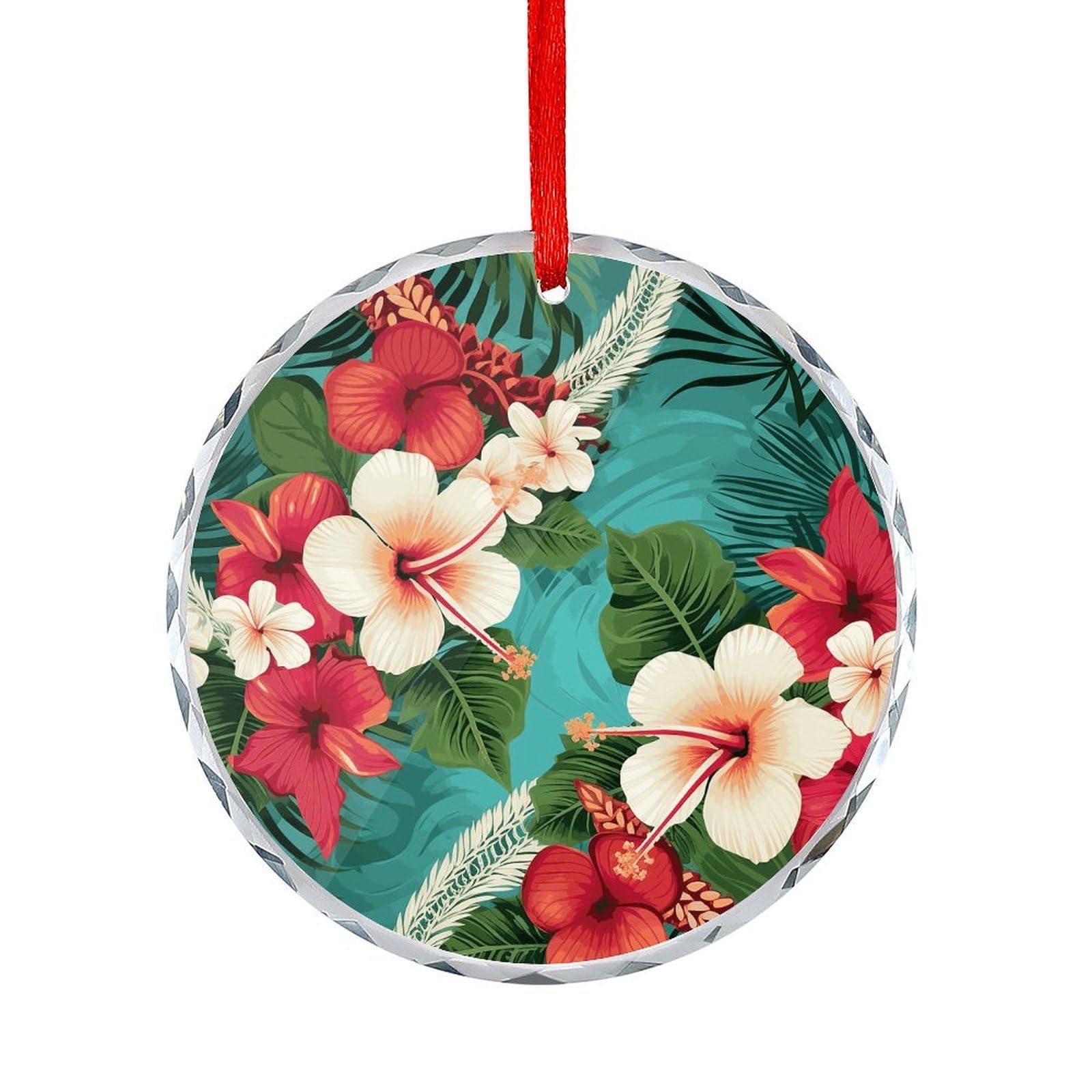 Btcowzrv Style Tropical Hibiscus Pattern Round Ornament Hanging Pendant Decor