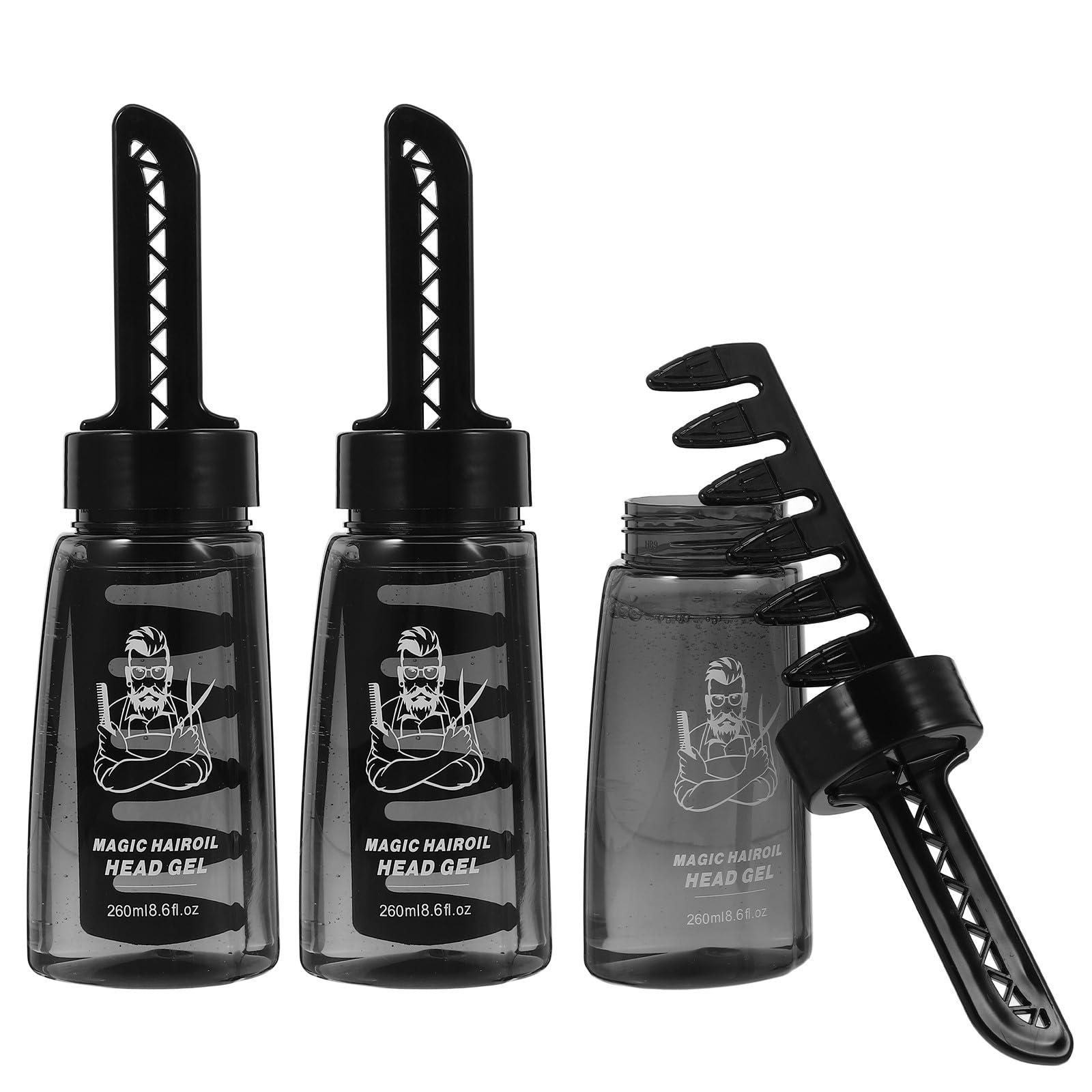 Botellas Aplicadoras de Gel Fijador para Cabello con Peine, Envases Rellenable de 260 Ml, Paquete de 3 Unidades para Peinados Masculinos y Cuidado Profesional