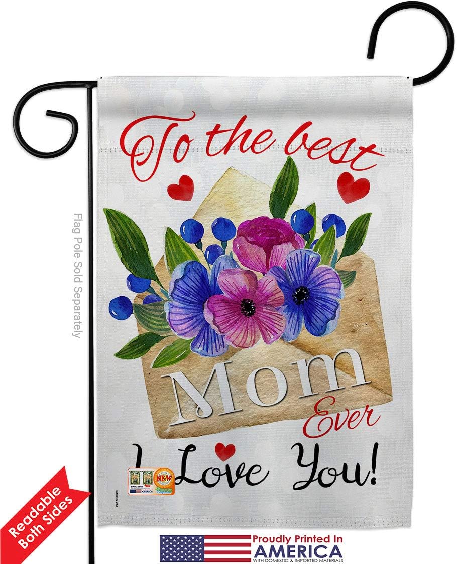 To the Best Mom Garden Flag Set Wall Holder Family Mother Day Mama Grandma Love Flowers Parent Sibling Relatives Grandparent Small Decorative Gift Yard House Banner Double-Sided Made In USA 13 X 18.5