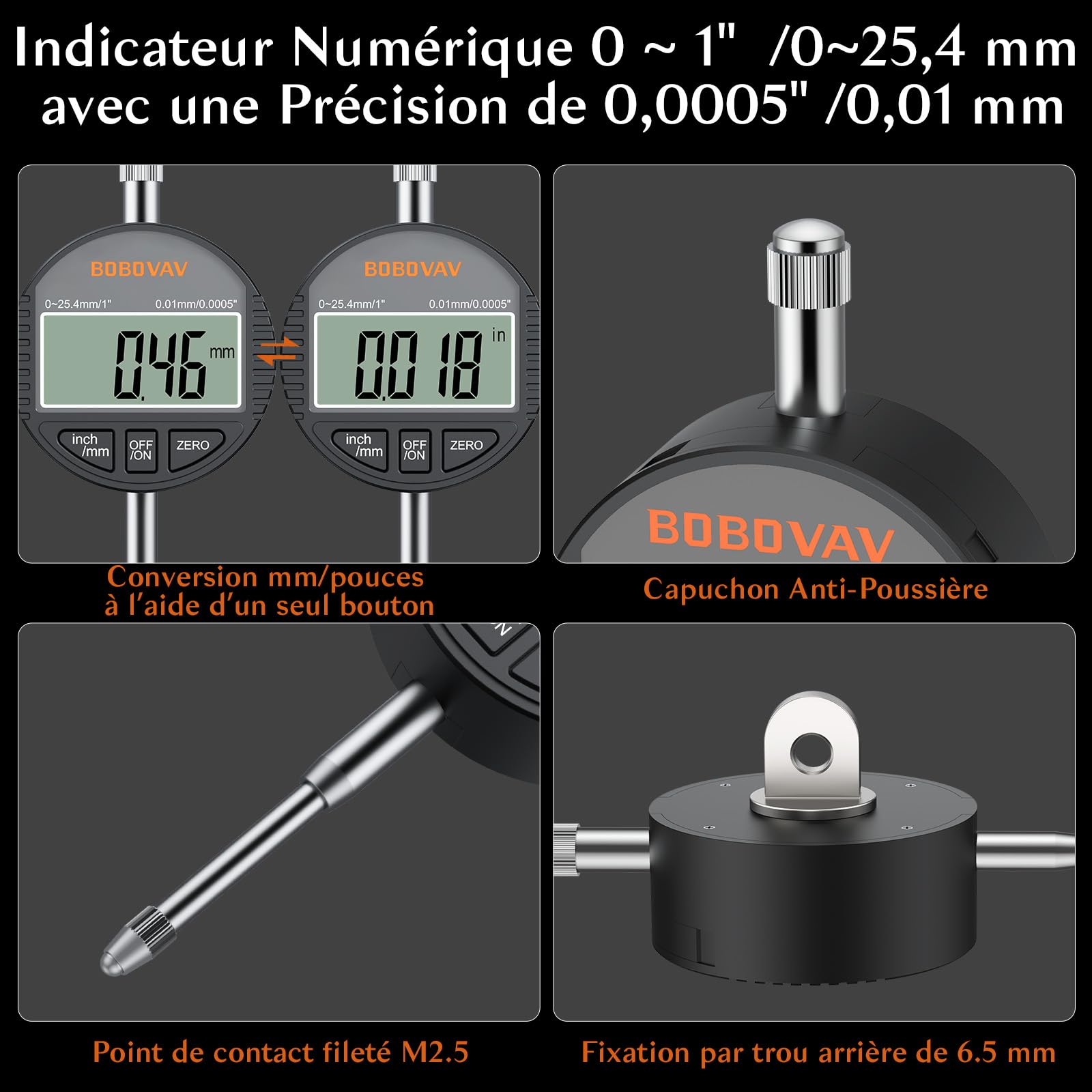 Comparateur Numérique Pour Scie De Table-Indicateur Digital De Précision-Réglage Scie À Table 0.0005" Glissière Passante Réglable Pour Laboratoire, Atelier, Imprimante 3D