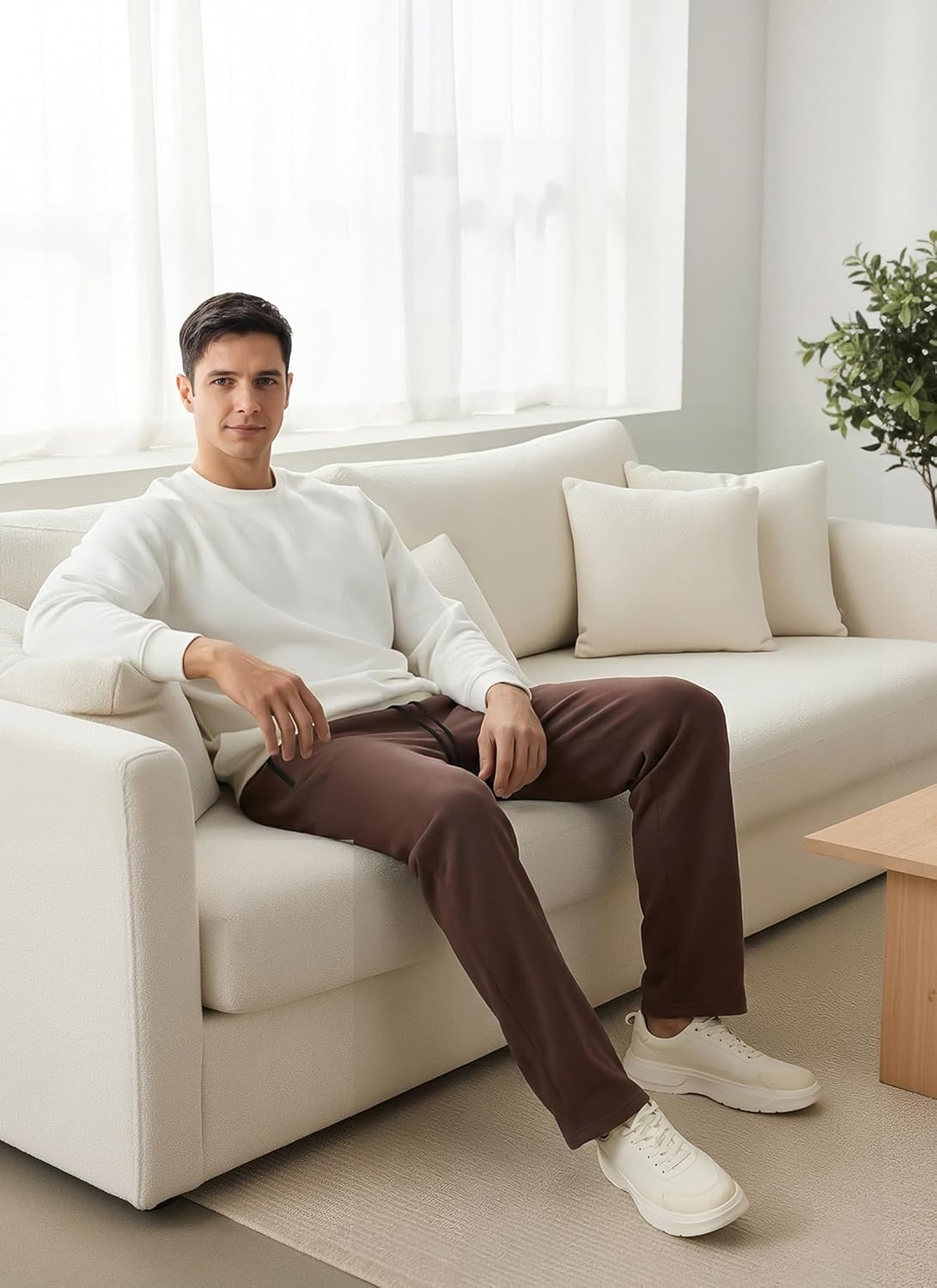 Mens Baggy Wide Leg Sweatpant Jogging Drawstring Knit Casual Zipper Pocket Open Bottom Sports Pants - Image 4