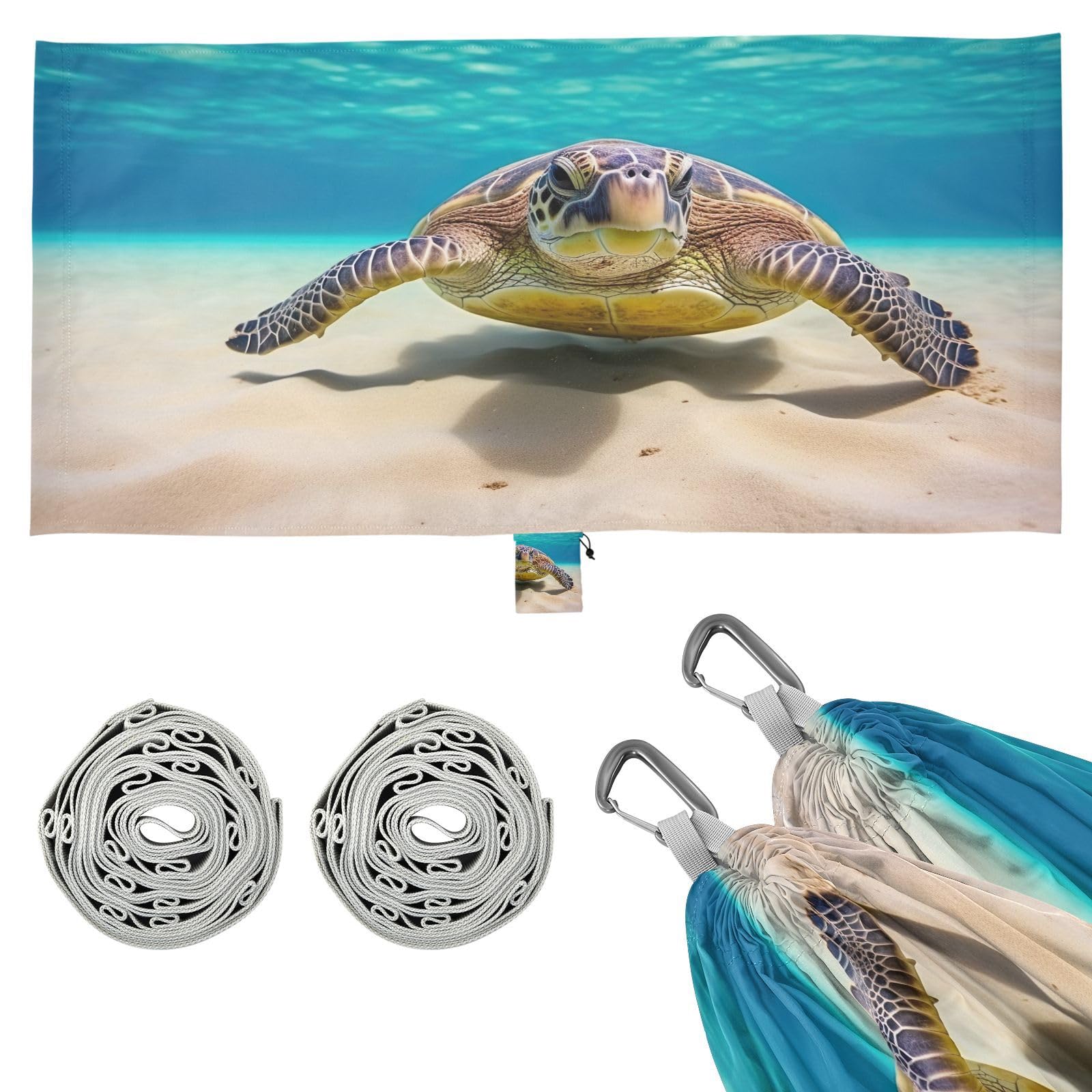 SDMKA Swimming Green Turtle Camping Hammock, 330 lbs with 2 Tree Straps, Carry Bag, Single Portable Hammock for Outdoor/Indoor, Hiking, Beach, Backpacking, Travel