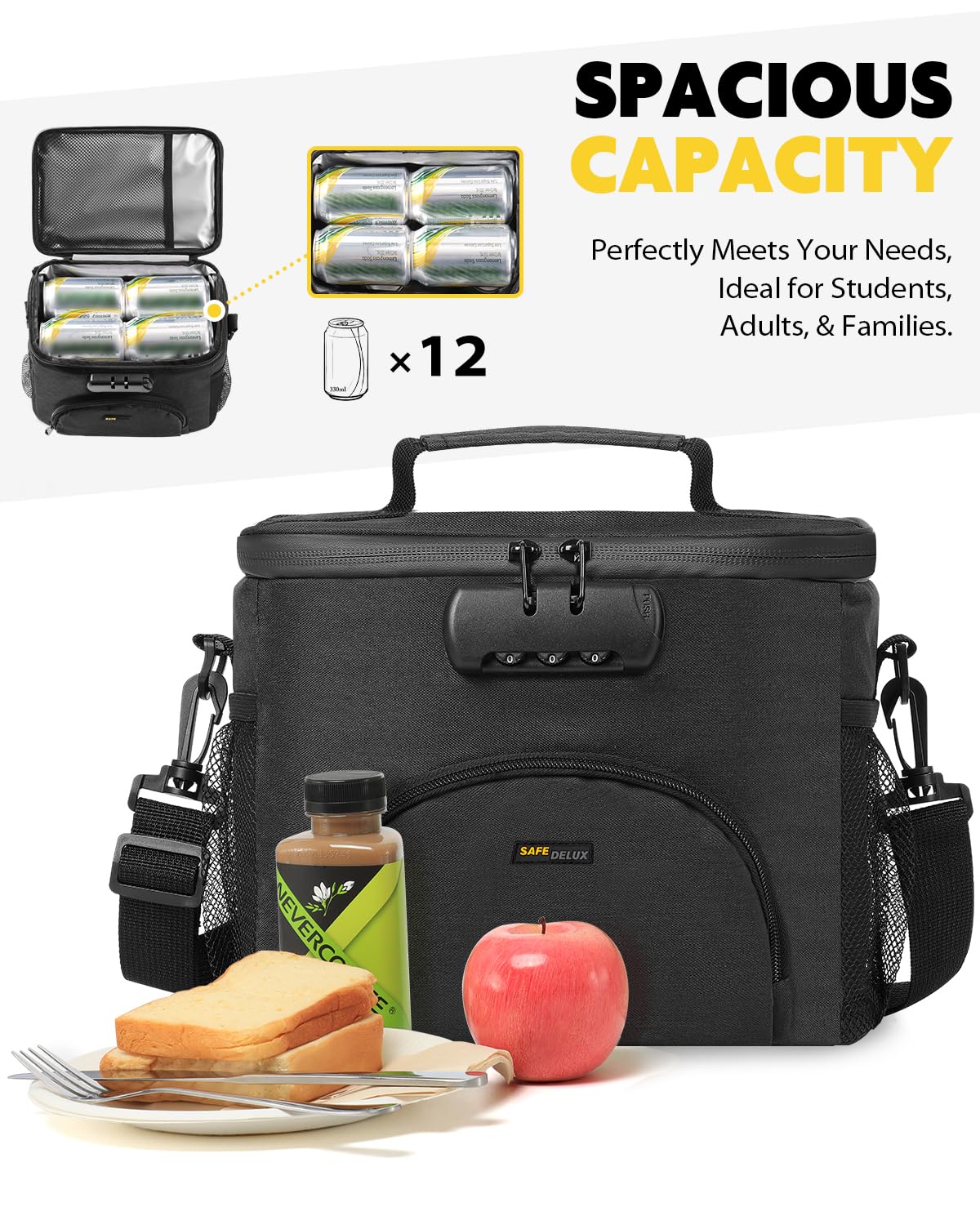 SafeDelux Insulated Lunch Bag with Combination Lock - Durable