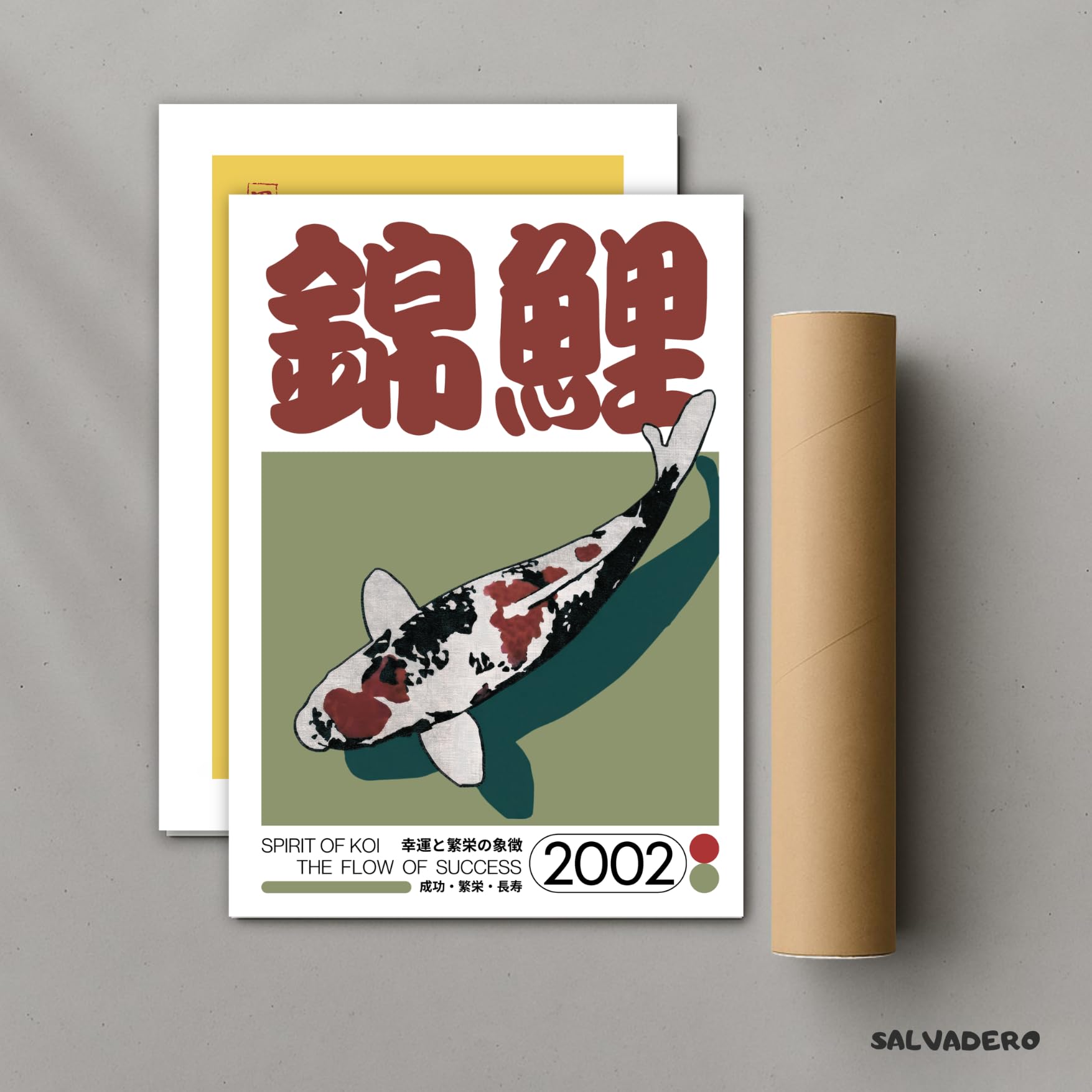 SALVADERO Set de 2 Affiches Japonaises Cat & Koi – Decoration Cuisine Salon Chambre – Grand Format 70x50 cm – Sans cadre