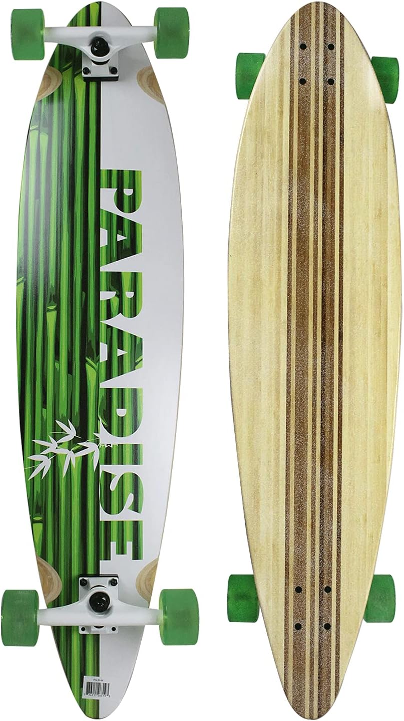 Paradise Longboard Pintail Complete Cruiser Skateboard, White/Green Bamboo, 9.5" x 41"