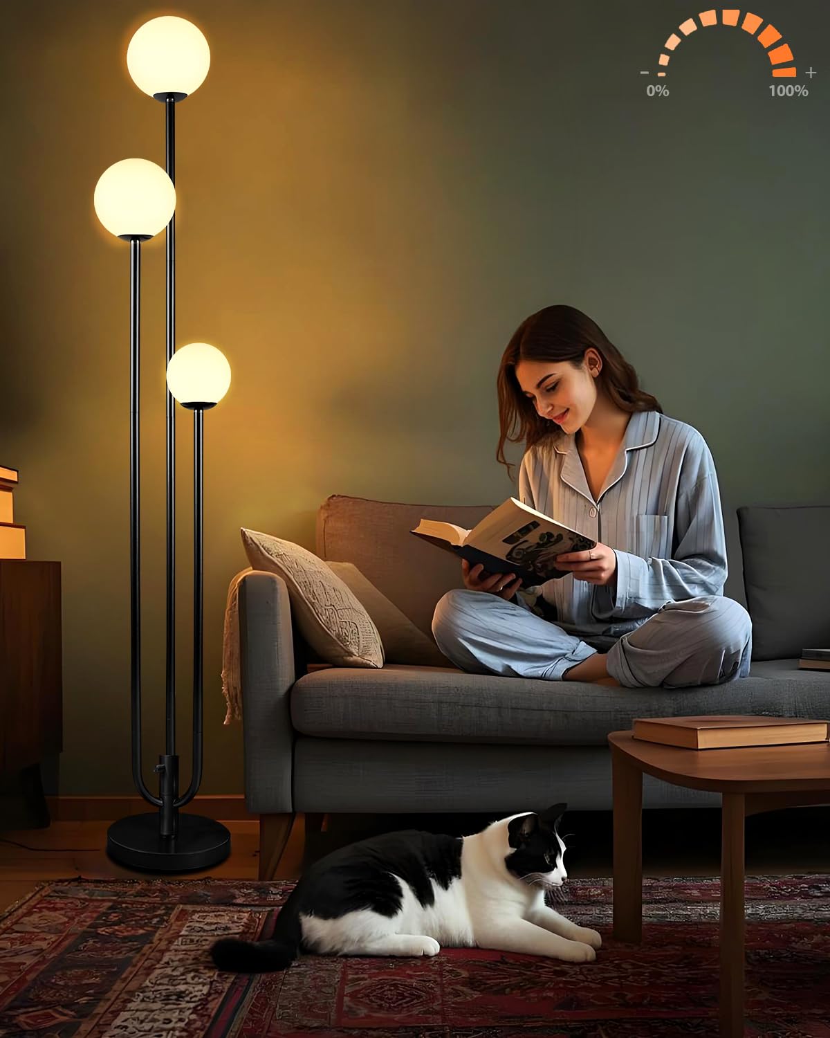 Photo 1 of Lightdot 63IN Black Floor Lamp Dimmable with Mid Century Standing Lamps, 3000K Warm White Bulbs Included, Modern Globe Floor Lamp with 5Lbs Heavy Base for Living Room/Bedroom/Sofa Beside/Corner Decor