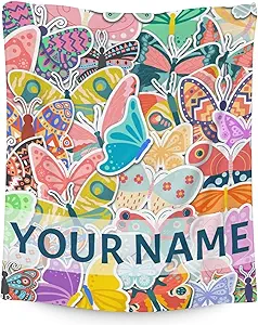 Personalized Butterfly Blanket Gifts with Name - 60"x80" Cute Throw for Women, Girls - Colorful Soft Fuzzy Blankets for Bed, Couch & Living Room