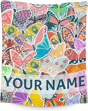 Personalized Butterfly Blanket Gifts with Name - 60"x80" Cute Throw for Women, Girls - Colorful Soft Fuzzy Blankets for Bed, Couch & Living Room