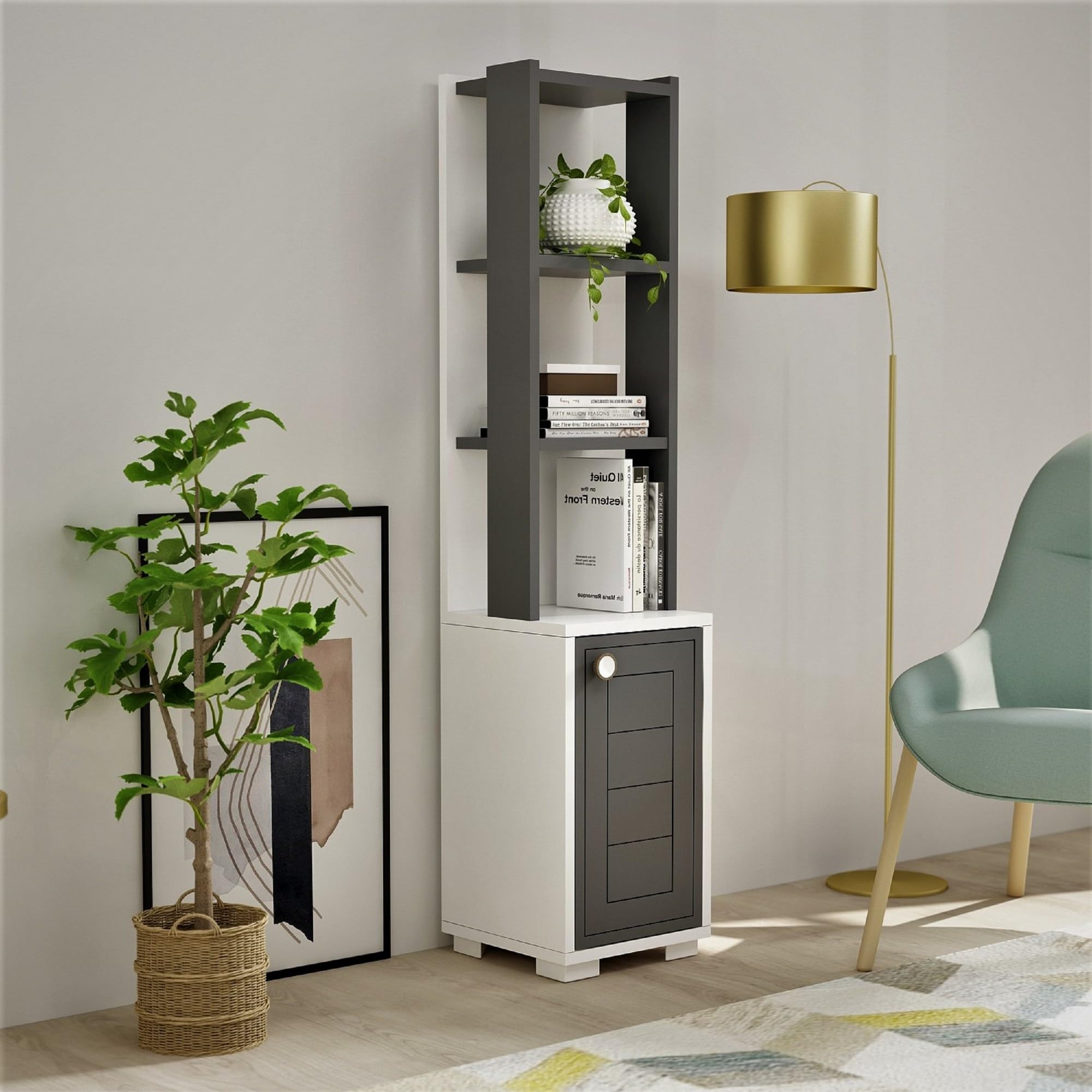 Hanah Home Bookshelf, Bianco Antracite, Taglia Unica