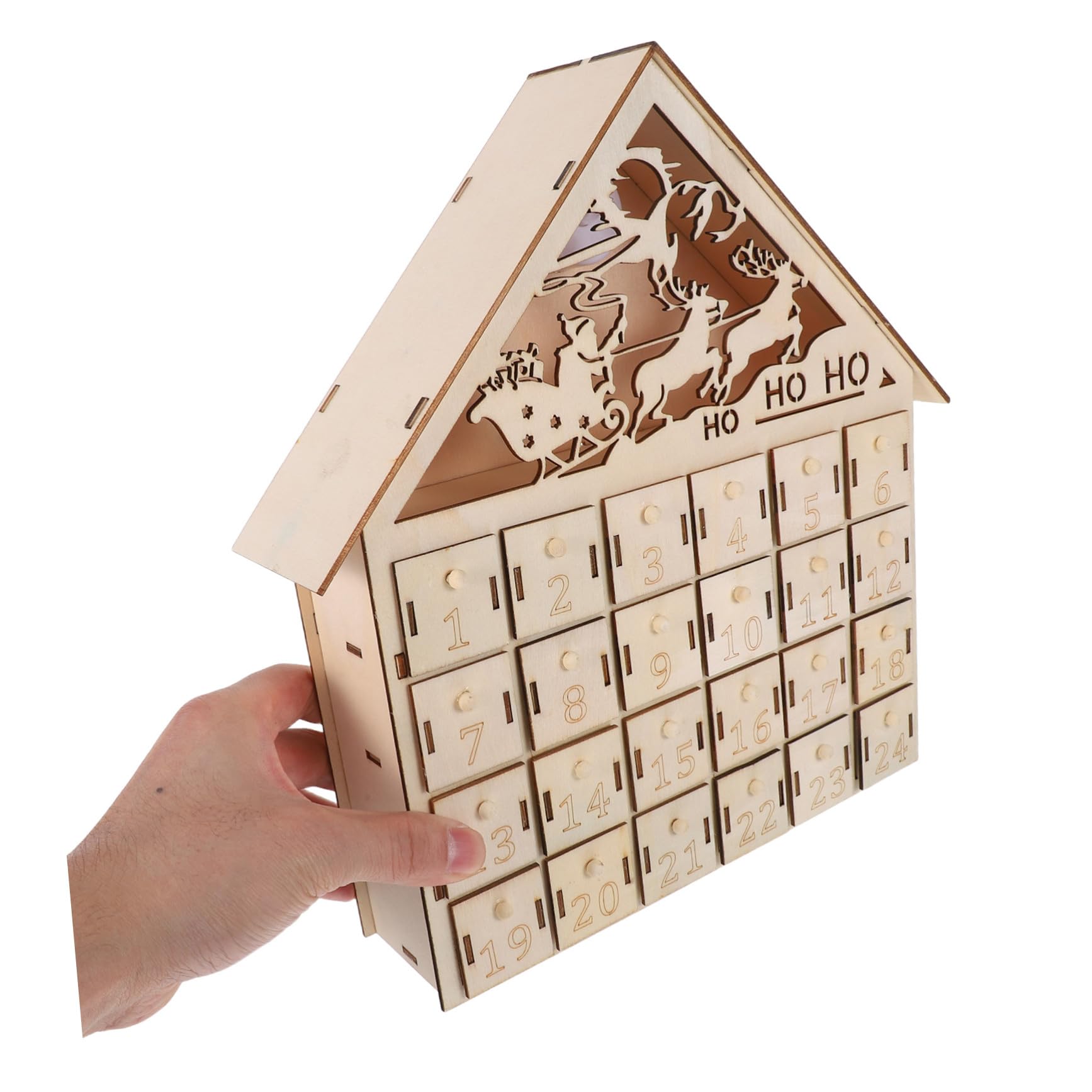 Calendario de Adviento de Madera LED Reutilizable Luz Decoración Rústica para Mesa Navidad