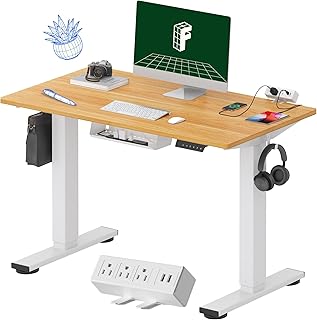FLEXISPOT EN1 Electric Adjustable Height Desk 40 x 24 Inches Small Desk Whole-Piece Desk Ergonomic Memory Controller Standing Desk White Frame + 40 Maple Top, 2 Packages