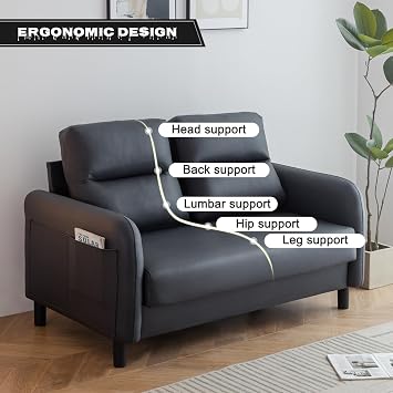 2 Seater Leather Sofa Couch Loveseat With Armrest