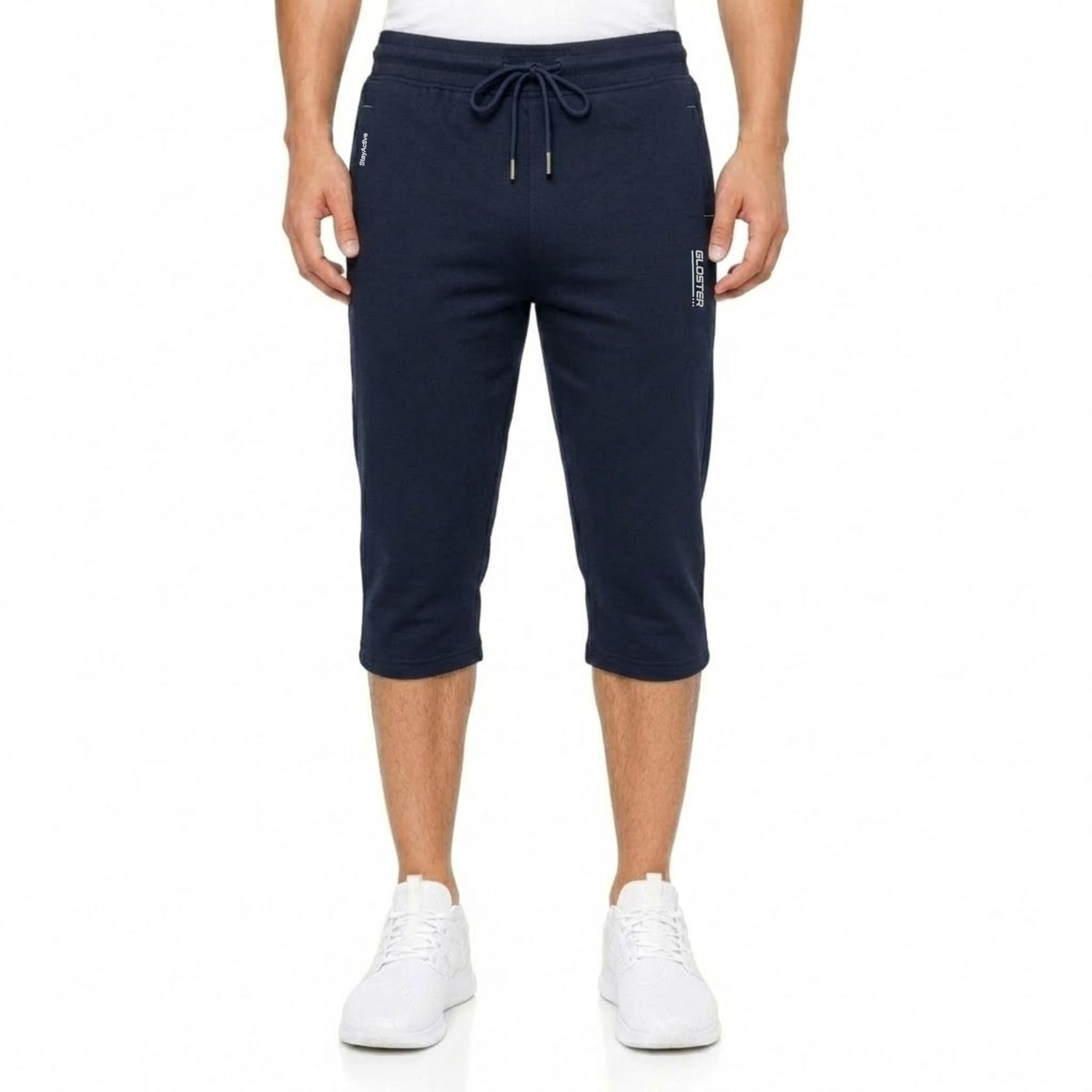 Regular Fit Below Knee Shorts with Pockets | Elasticated Waistband | Casual Wear Solid 3/4th Capri Shorts | Lightweight Gym & Training Capri Navy-image-27