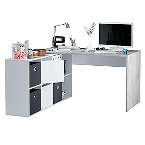 Miroytengo Mesa Escritorio Adapta Plus con BUC Oficina Despacho Color Blanco y Gris Cemento 136 cm