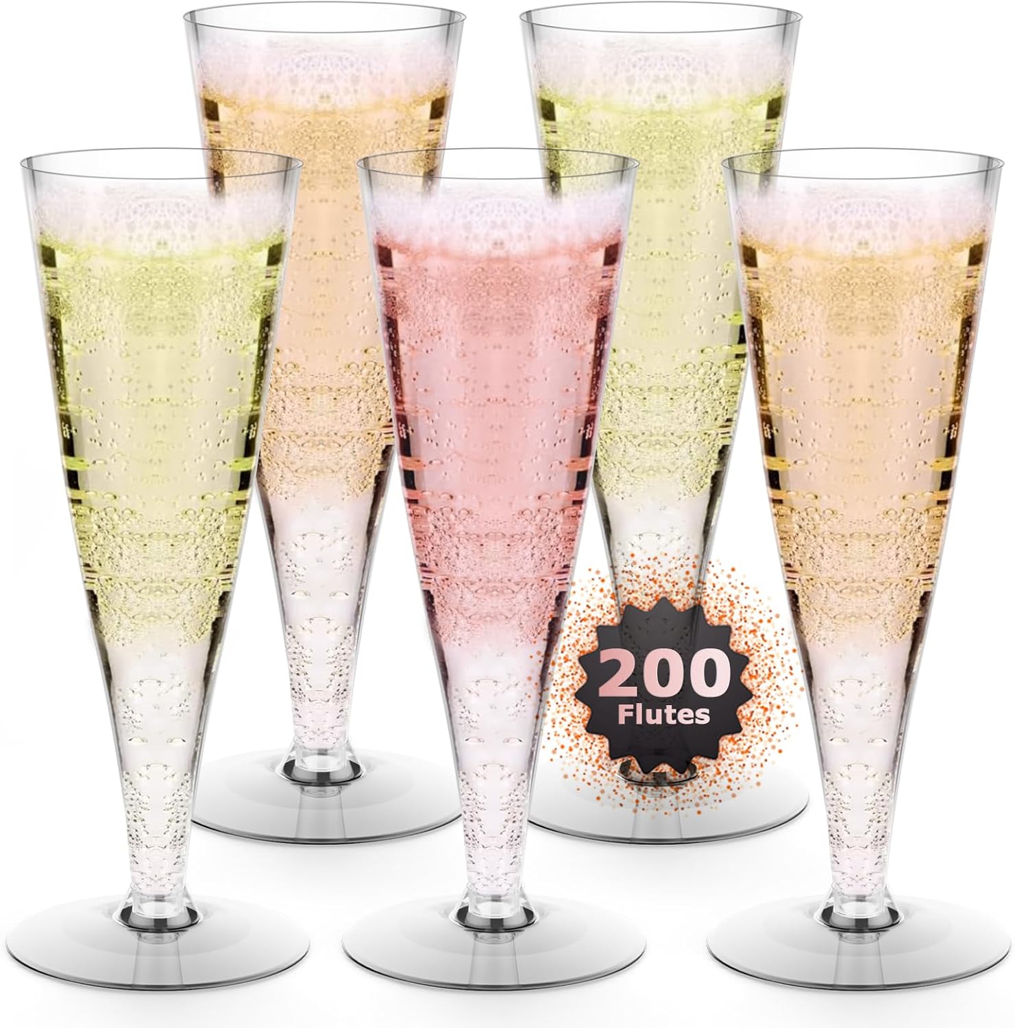200 Pack Plastic Champagne Flutes Disposable Wine Glasses, 4.5 Oz Clear Mimosa Glasses Bulk Cocktail Toasting Cups for Women's Party Supplies Wedding Bride Bar, Copas De Plastico Para Brindis