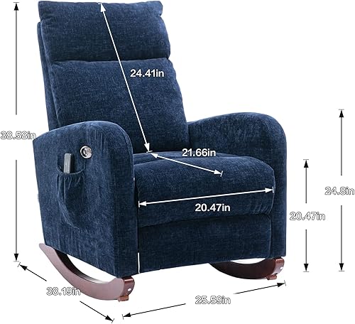 Miniatura 2 de HomSof Silla reclinable eléctrica de masaje con función de calor sofá mecedor habitación del bebé sillón tapizado moderno con respaldo alto azul