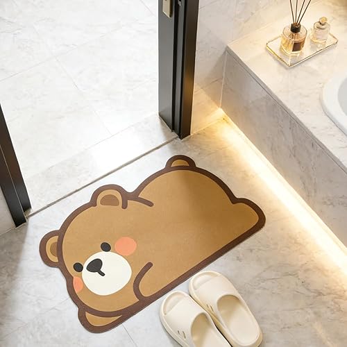 Tyrafry Alfombra de baño con diseño de animales bonitos, antideslizante, súper absorbente, ultra fina, para ducha, bañera y fregadero, tapete de