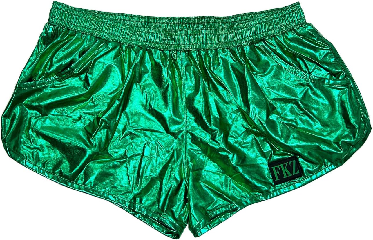 ZUYPSK Men's Boxer Shorts Underwear Holographic Metallic Low Rise Sport Loose Lounge Swim Trunks (Green, Large)