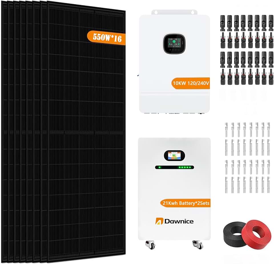 8.8KW Off-Grid Solar Power System Complete Kit with 48V 410Ah 21KWh LiFePO4 Battery 2Sets, 16PCS Bificial 550W Solar Panels 10KW Solar Storage Inverter with MPPT Controller 120/240Vac