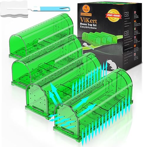 Paquete de 4 trampas humanas para ratones de 93 agujeros para interiores y exteriores, trampas para ratones de captura y liberación en vivo,