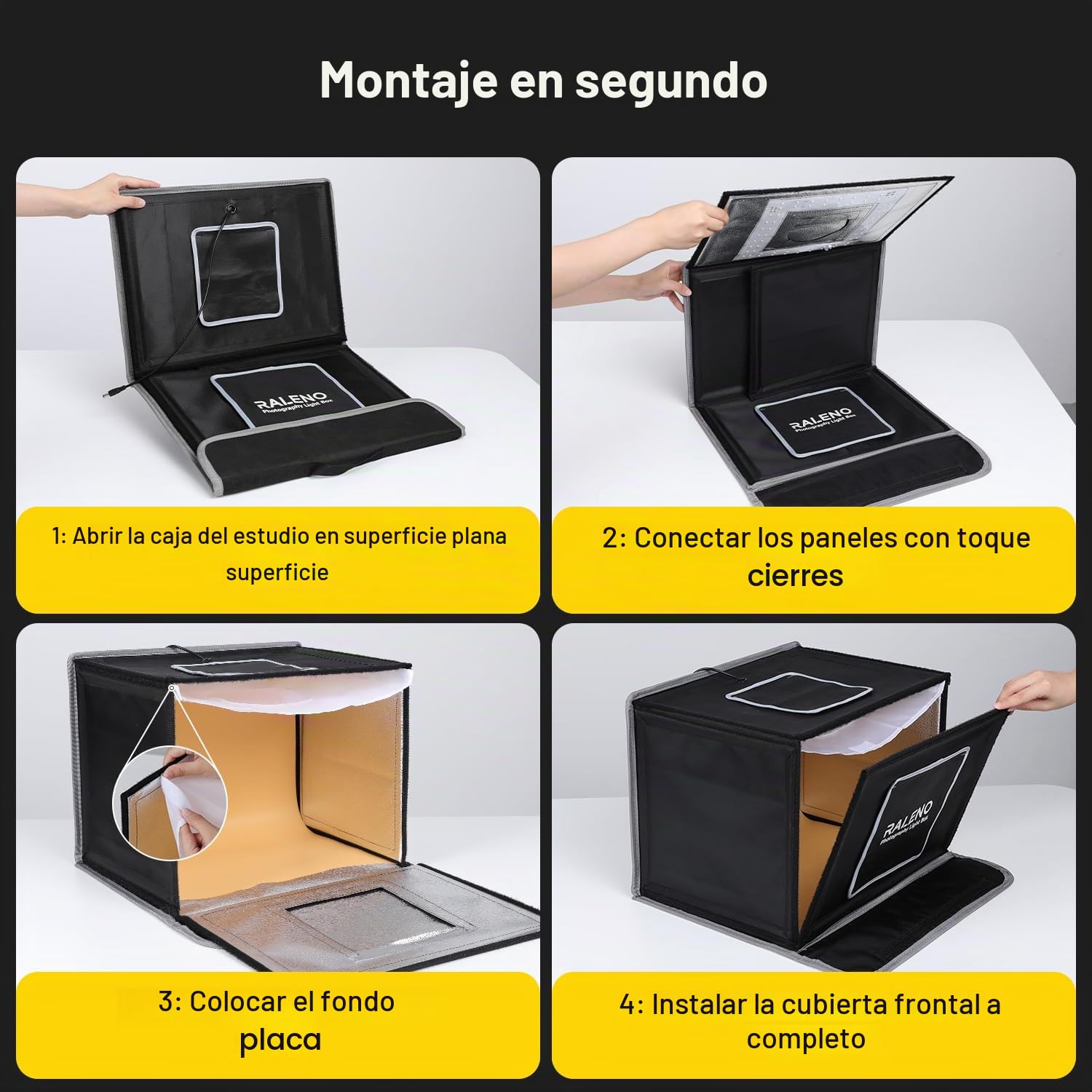 RALENO Caja de Luz 40x30x30cm Portátil para Fotos, Set de Estudio con 6 Fondos (CRI>95, 24W, Brillo Ajustable) para Productos, Joyería, Relojes, Cosméticos