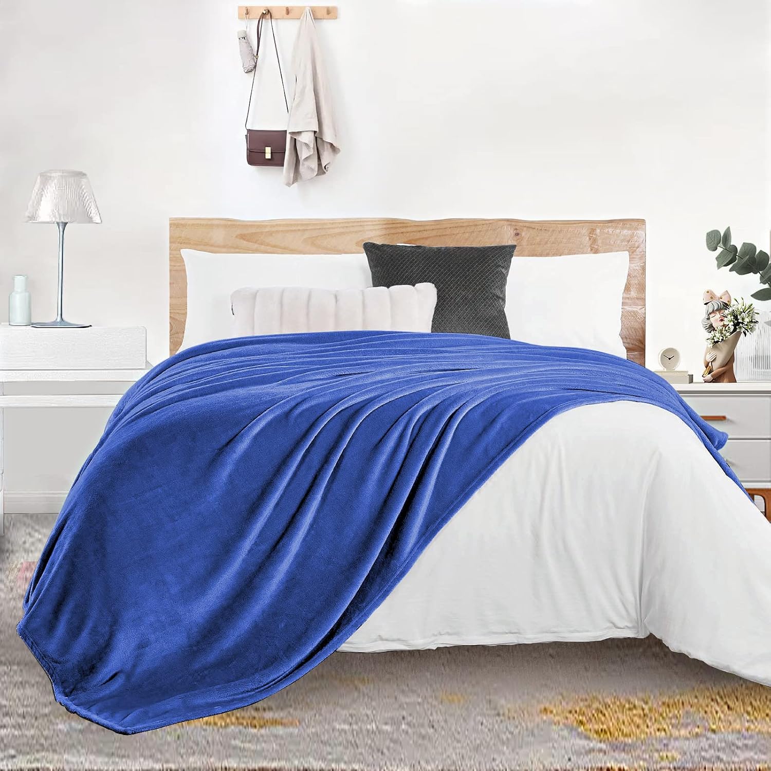 Soft Fleece Queen Size Blanket, Blue 2 Lightweight Microfiber Blankets for Sofa, Bed, Couch, Breathable Thermal Warmth Comfort, 90” x 90”