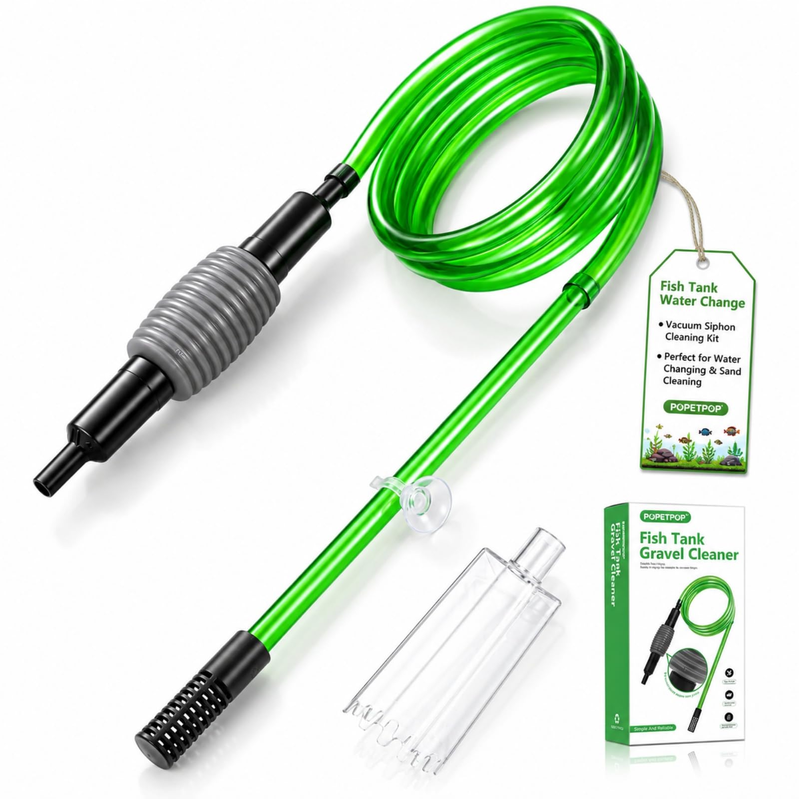 POPETPOP Kit de nettoyage pour aquarium avec siphon pour changer l'eau et le filtre à sable