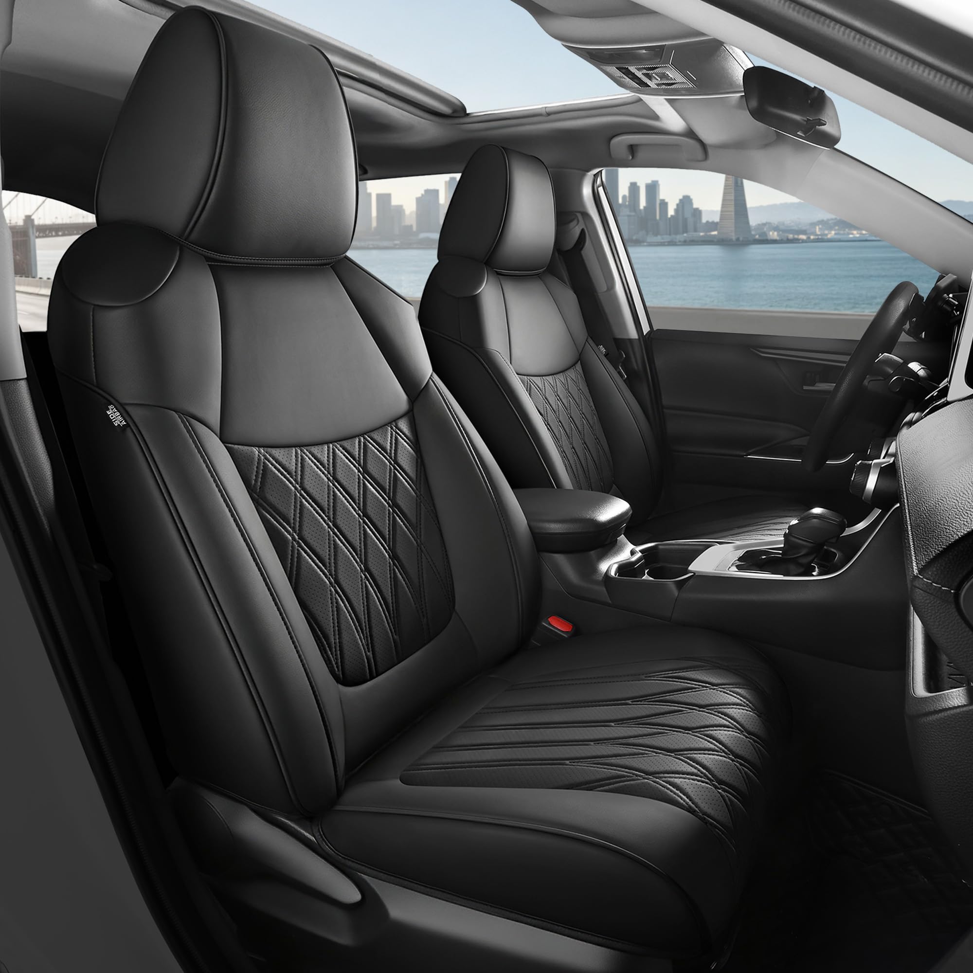 Photo 1 of **MISSING BACK CENTER HEADREST** FREESOO Custom Seat Covers for Toyota RAV4 2019 2020 2021 2022 2023 2024 2025 Hybrid XLE LE Limited XLE Premium, RAV4 Leather Car Seat Covers Interior, RAV 4 SUV Accessories Full Set, Black