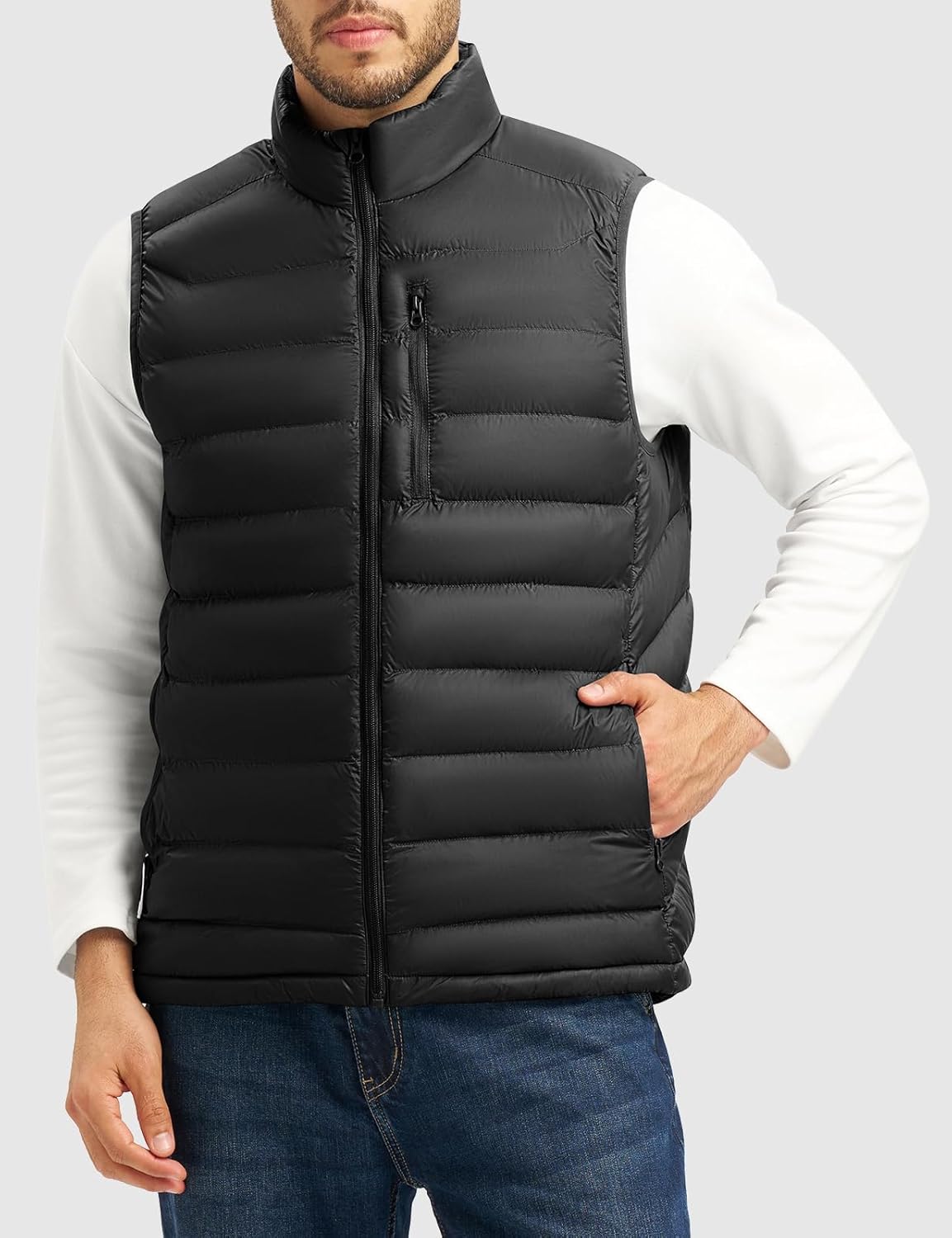 Rdruko Men's Puffer Vest Lightweight Outerwear Winter Warm Outdoor Hiking Casual Vest with 5 Pockets - Image 2
