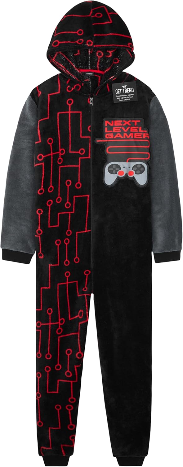 Get Trend One Piece Pajamas for Boys, Teens Fleece Loungewear Soft Jumpsuit Sleepwear Cozy Nightwear Gifts for Boys