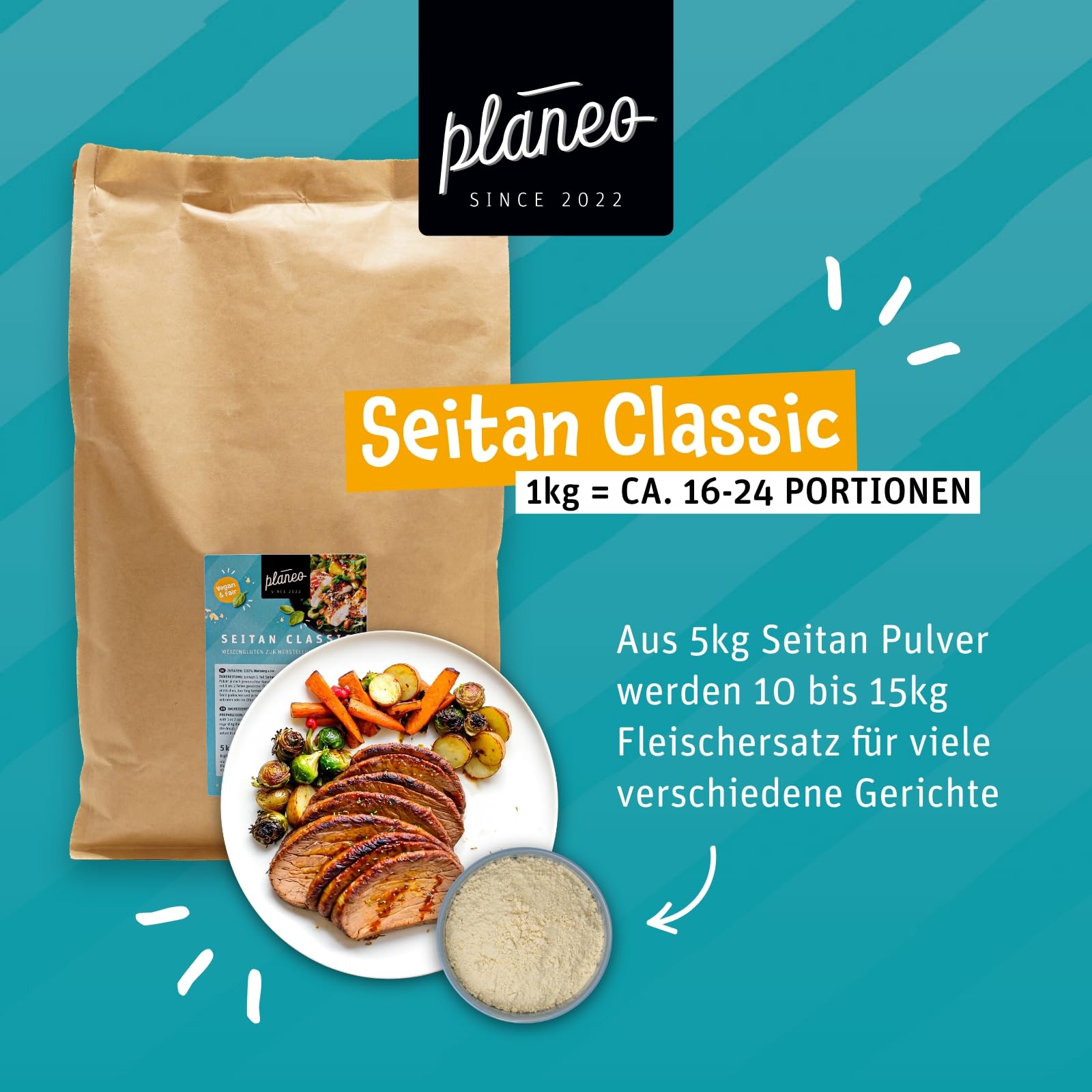 Planeo Seitan Classic 5kg - veganer Fleischersatz, proteinreich, produziert in Deutschland, vielseitig verwendbar, Weizengluten