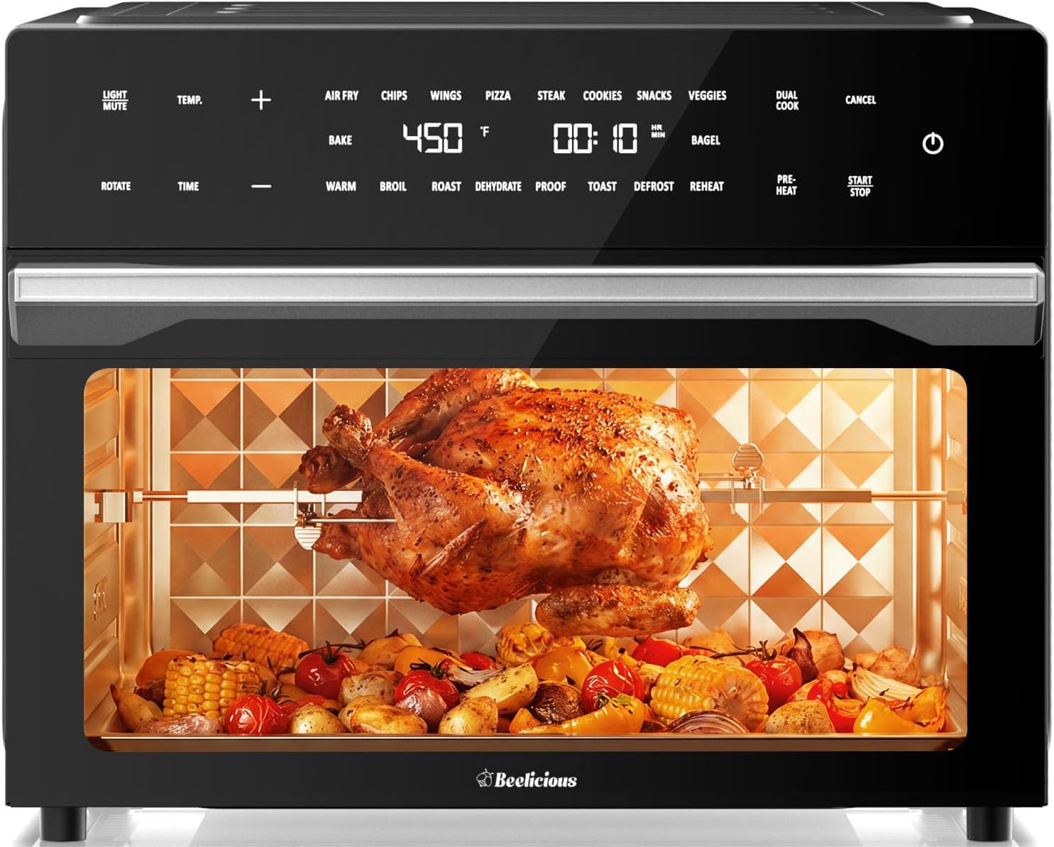 Beelicious 32QT Air Fryer Toaster Oven Combo with Rotisserie, 19-in-1 Convection