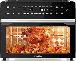 32QT Air Fryer Toaster Oven Combo with Rotisserie, Turbo Convection, Black | 19-in-1 Extra Large Countertop Oven, Fit 13" Pizza, 6 Accessories, 360° Air Circulation, 4-Layer, Digital Convection, 1800W