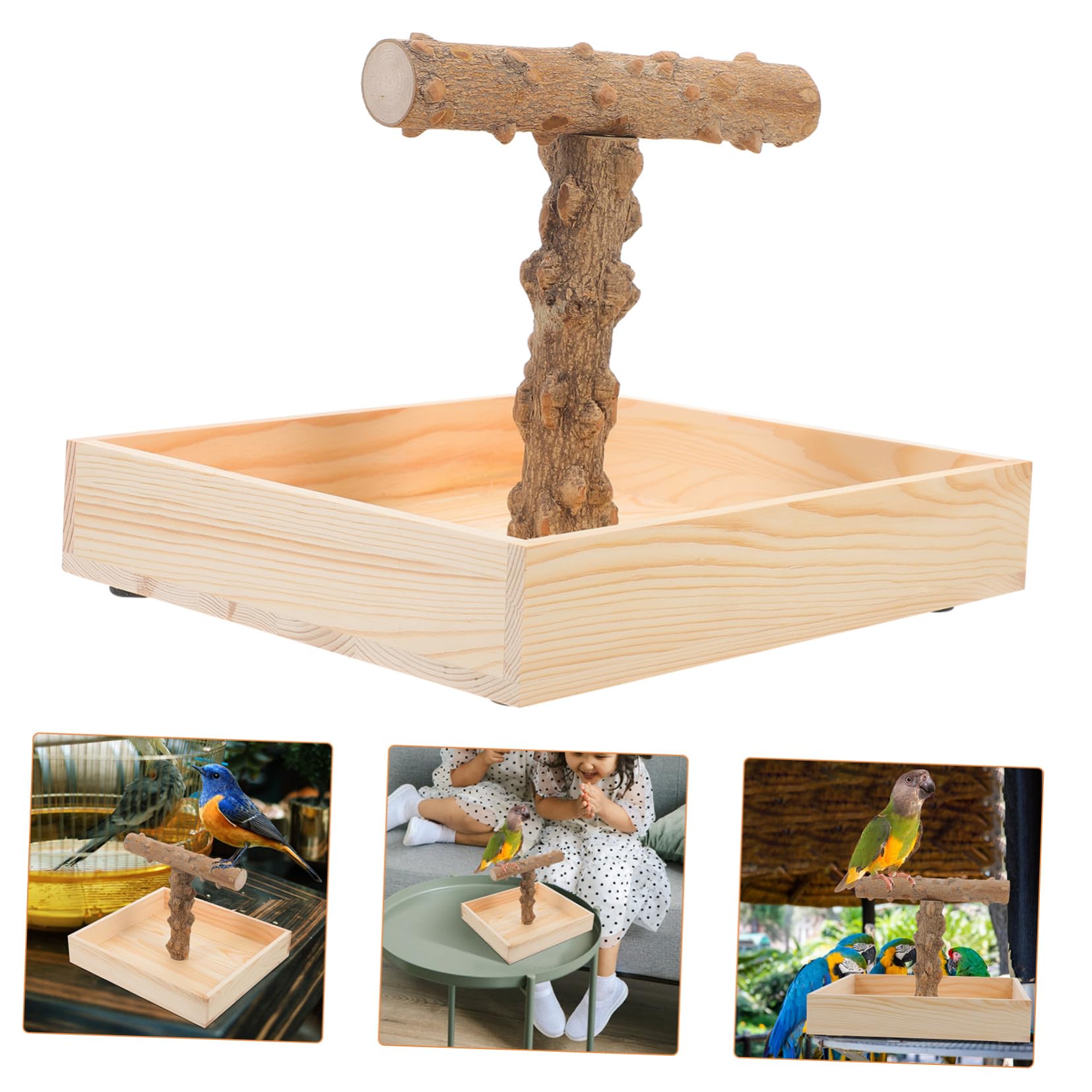 Tragbarer Vogelkäfig Stand aus Natürlichem Holz Papageien Wellensittich Sitzstange mit Kauspielzeug für Training und Beschäftigung von Nymphensittichen und Kleinen Vögeln