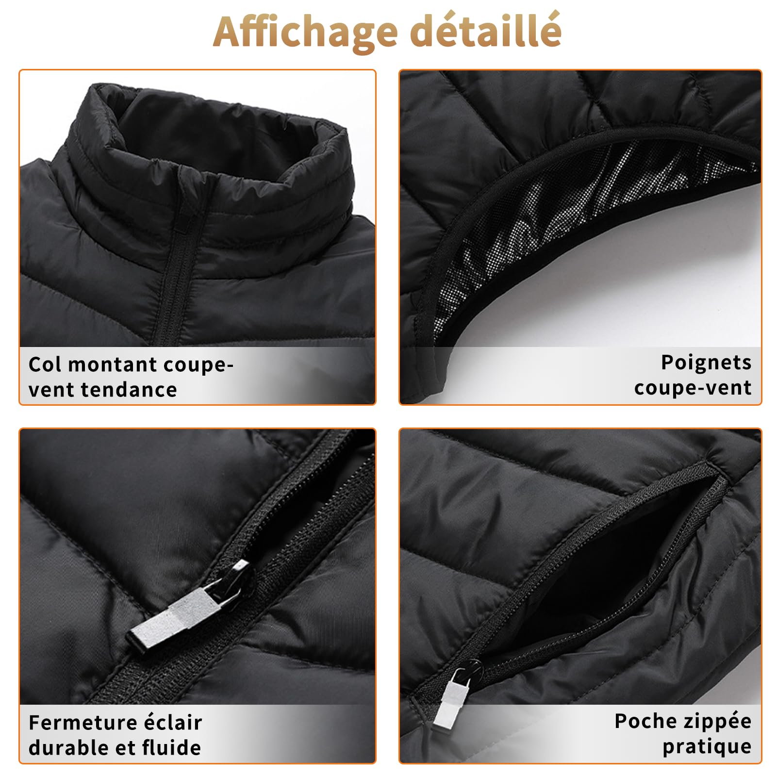 Chaleco Calefactable Hombre con Batería USB 10000mAh, 3 Temperatura Ajustable con 15 Zonas Calefactables, Chaqueta Térmica para Deportes Motorizados Viajes al Aire Libre Ciclismo Esquí