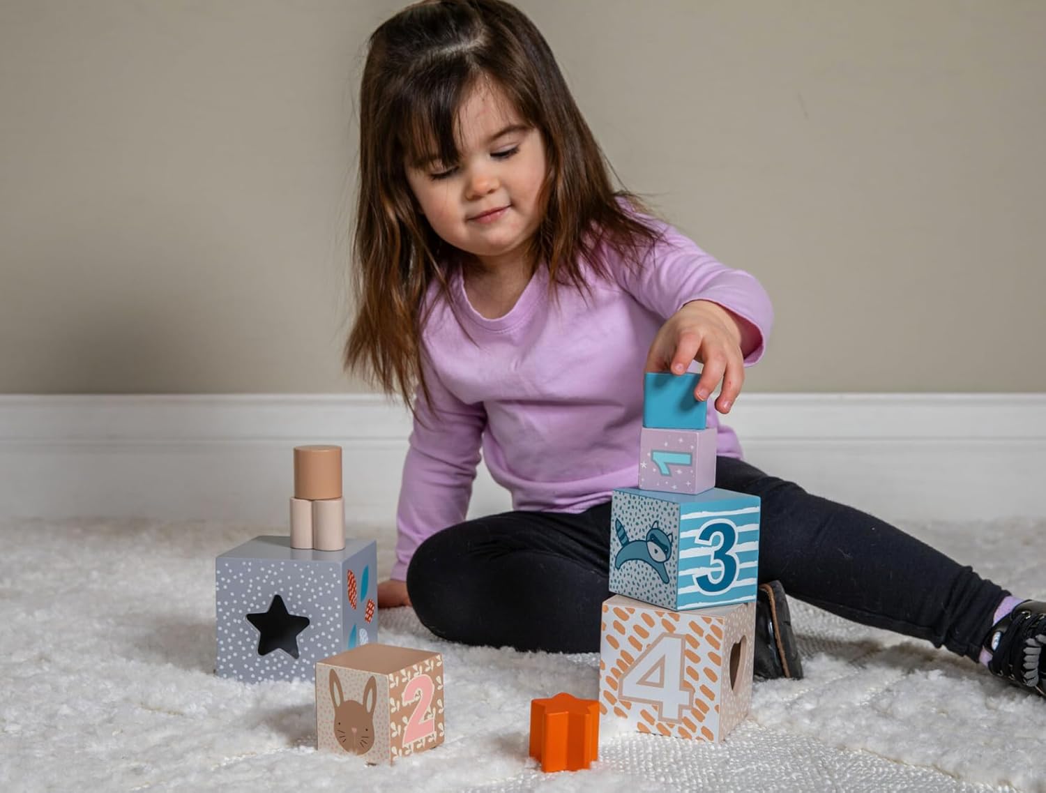 Mary Meyer Leika Wooden Toys Nesting & Stacking Blocks Montessori Toys for 18+ Months Old Toddler Preschool Gifts, 3.5 x 13.5-Inches, Woodland Animals