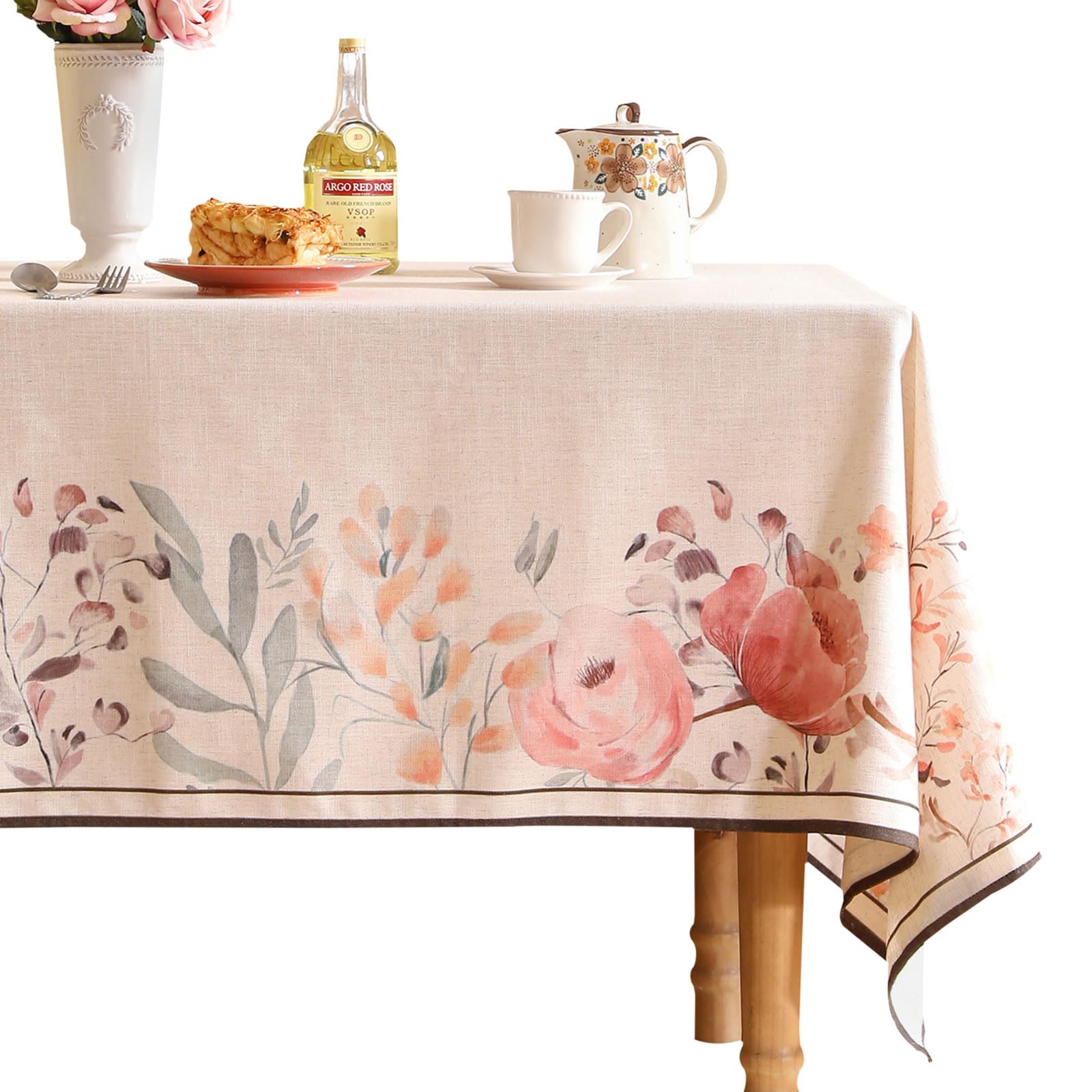 Photo 1 of bilin gaier Linen Extra Long Rectangle Tablecloth,French Vintage Pink Floral Pattern Wrinkle Free Table Cloth,Decor Table Cover for Kitchen,Dining,Party,Thanksgiving,Christmas,67"*118"-Sloosa