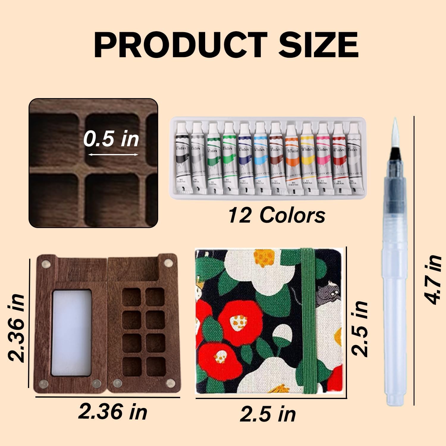 Aimery Mini Watercolor Paint Travel Set, Portable Small Miniature Pocket Water Color Painting Kit with Wooden Palette & Sketchbook(Cat) - Image 3
