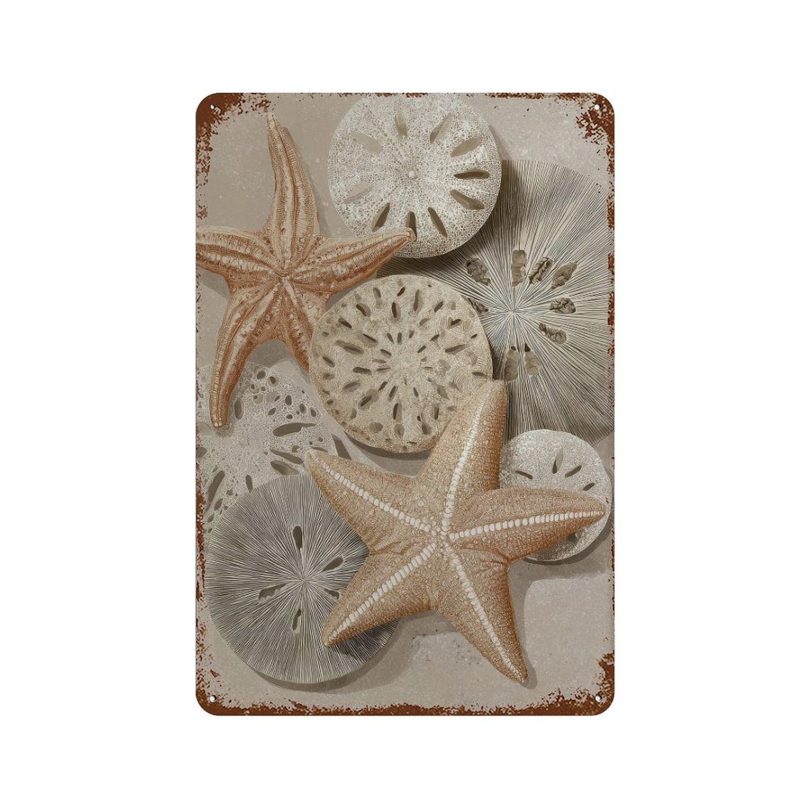 xiaoxiaoshen Starfish And Sand Dollar. Coastal Natural Boho Wall Decor Art Metal Tin Poster Modern Home Decor Art Home Bar Shop Decorations Vintage Sign 30x20cm