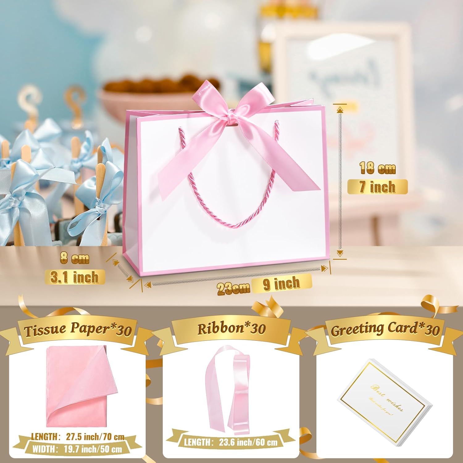 DOYIDE 30 Pcs Thank You Gift Bags with Tissue Paper, 9x7x3.1in Paper Gift Bags with Handles, Gift Wrap Bags with Bow Ribbon for Wedding Birthday Baby Shower Bridesmaid Party - Image 4