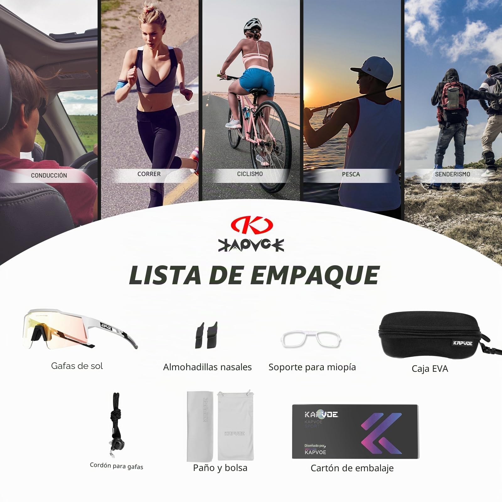 KAPVOE Gafas de ciclismo fotocromáticas UV400 hombre mujer TR90 K9023 | Gafas de ciclismo fotocromáticas, Protección UV400, Estructura TR90 y soporte interior integrado