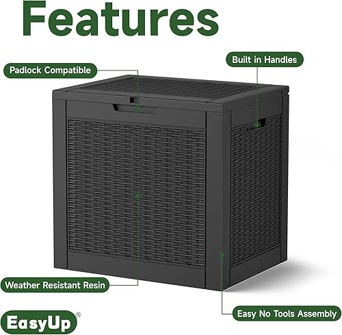 Vista 17 de EasyUp Caja de cubierta de resina de 31 galones, impermeable, resistente a los rayos UV, caja de almacenamiento al aire libre para entrega, patio
