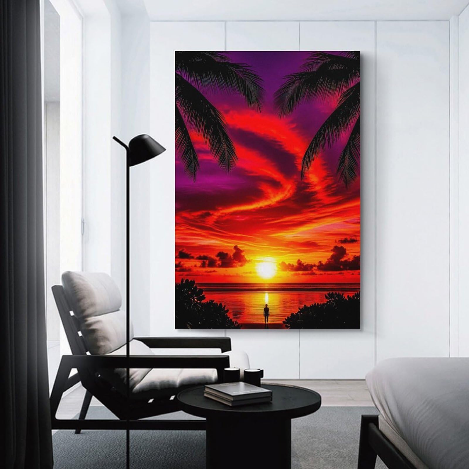 Junmoney Vibrant Sunset Over Tropical Ocean Home Decor Wall Art 20x30inch(50x75cm), for Restful Interiors, Bedrooms Or Small Rooms, Decorative Wall Art for Cosy Rooms